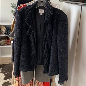 ARMANI Collezioni navy tweed ruffled jacket